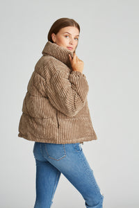 Cord Puffer Jacket - Taupe