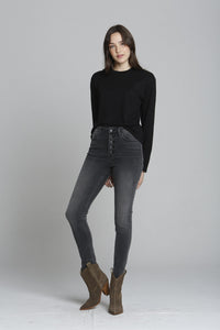 Ace Exposed Button Front - Washed Black