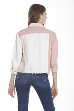 Color Block Denim Jacket - Pink/White