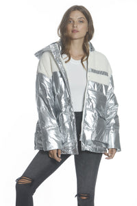 Sherpa Puffer Jacket - Metallic Silver